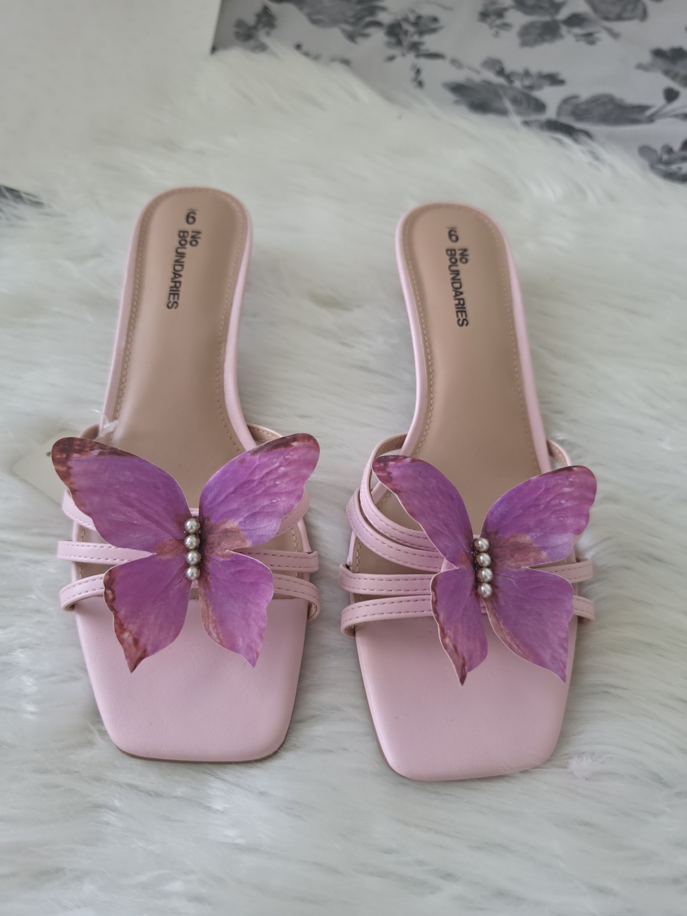 No Boundaries Pink Butterfly Slide Sandals